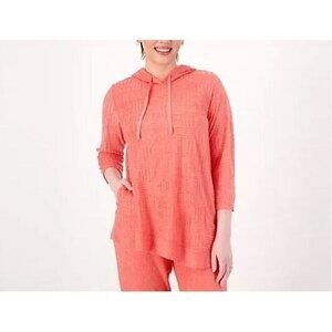 LOGO Lounge by Lori Goldstein Hoodie Womens 1X Orange Texured Terry Cloth Comfy